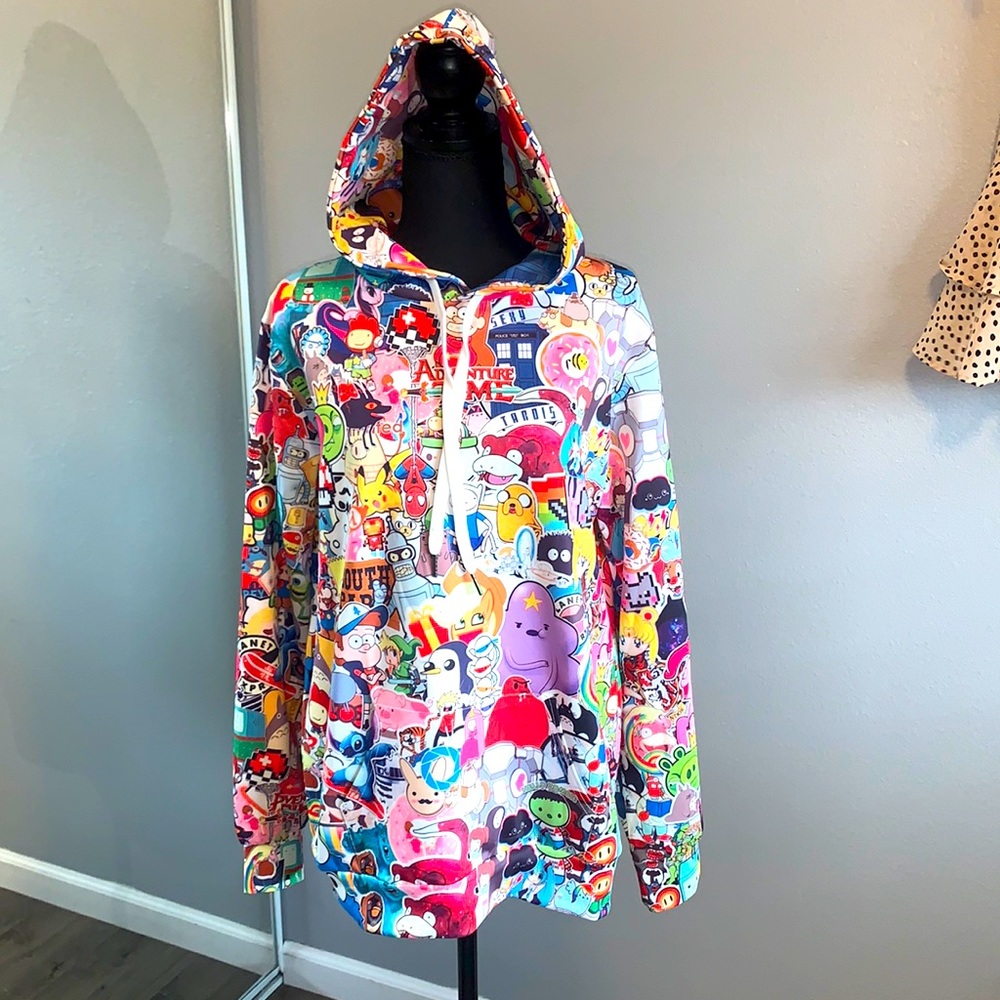 Colorful Adventure Time Print Hoodie Sweater - Vibrant Multi